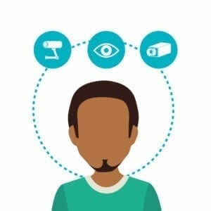 a person in a workplace being monitored via a security camera a person in a workplace being monitored via a security camera