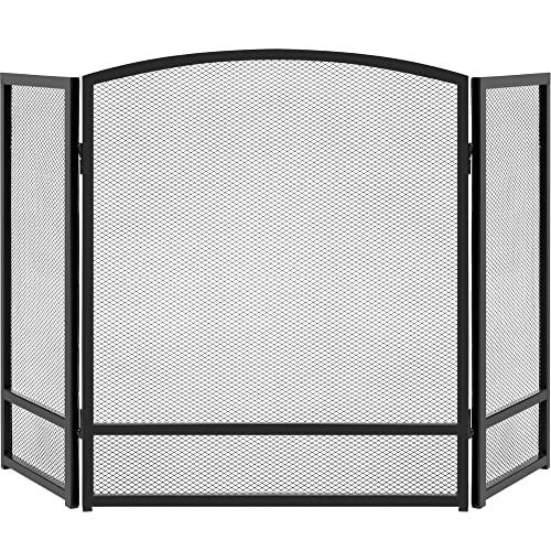 Best Choice Products 47x29in 3-Panel Simple Steel Mesh Fireplace Screen,...