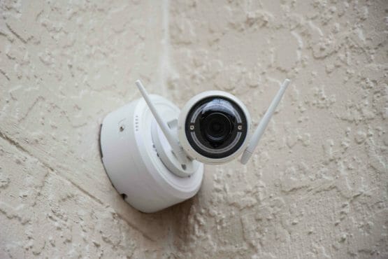 security camera mounted on the wall