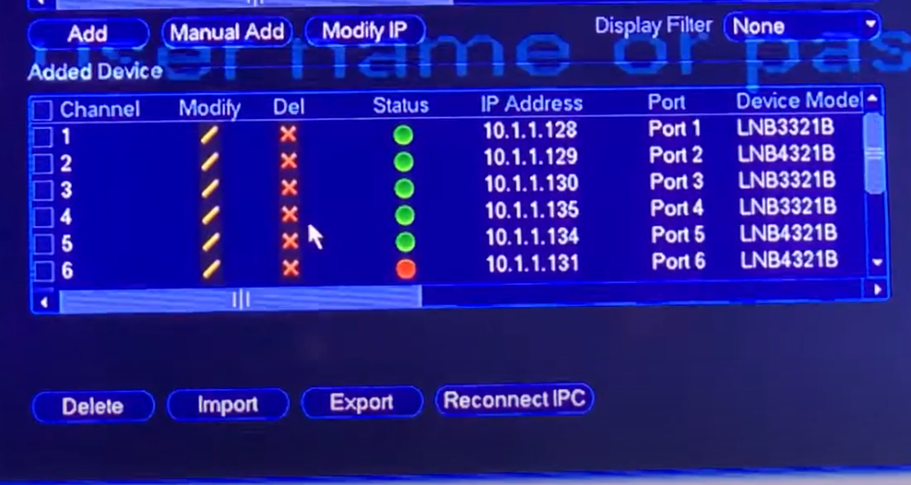 setup screen for modifying devices connected